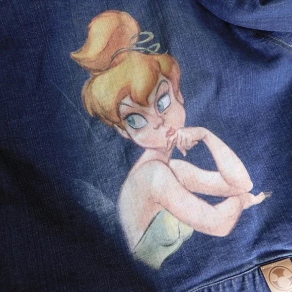 Vintage DISNEY STORE Jean Denim Tinkerbell Tink Jean Jacket Rhinestone Large - Picture 8 of 13